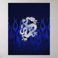 Blauwe draak in koolstofvezelstijlen van Chrome