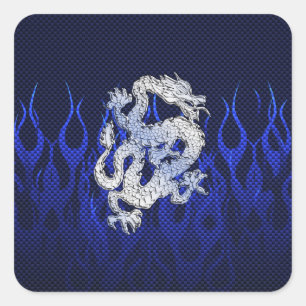 Blauwe draak in koolstofvezelstijlen van Chrome Vierkante Sticker