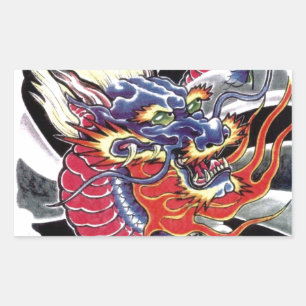 Blauwe draak Japans tattoo Rechthoekige Sticker