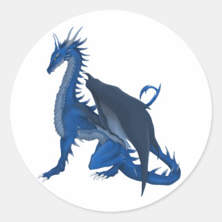 Blauwe draak ronde sticker