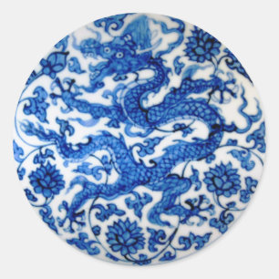 Blauwe draak ronde sticker
