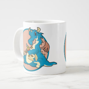 Blauwe draak speelt met een gekke Knight figuur Jumbo Mok