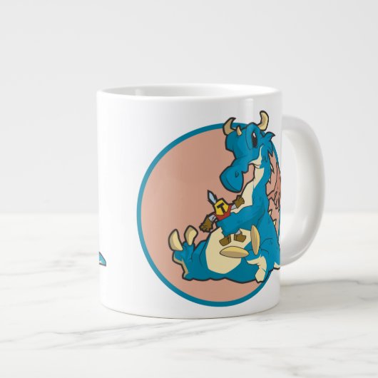 Blauwe draak speelt met een gekke Knight figuur Jumbo Mok (Voorkant rechts)