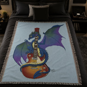 Blauwe Draak Sunburst Gitaar Muziek Deken