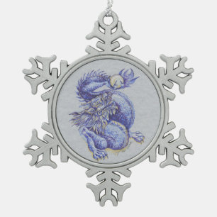 Blauwe draak tin sneeuwvlok ornament