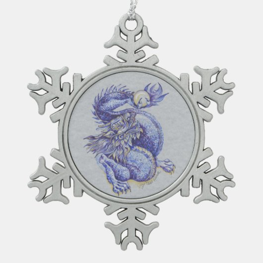 Blauwe draak tin sneeuwvlok ornament (Voorkant)