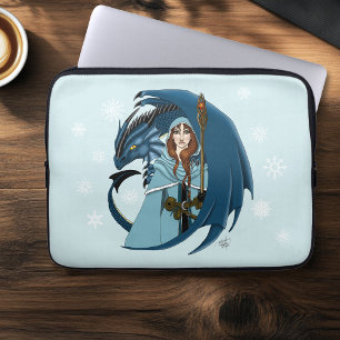 Blauwe Draak Tovenares Sneeuwvlokken Laptop Sleeve