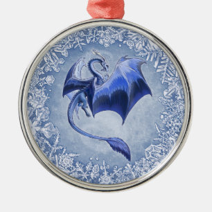 Blauwe Draak van Winter Fantasie Natuur Kunst Metalen Ornament