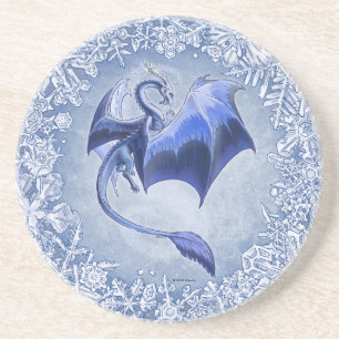 Blauwe draak van Winter Fantasy Natuur Art Zandsteen Onderzetter