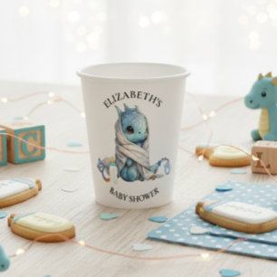Blauwe Draak Waterverf Baby Shower Papieren Bekers