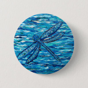 Blauwe dragonfly schilderen ronde button 5,7 cm