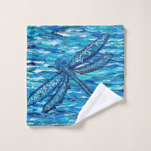 Blauwe dragonvliesschildering bad handdoek (Wasdoekje)