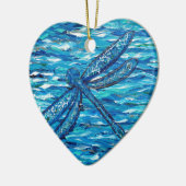 Blauwe dragonvliesschildering keramisch ornament (Links)