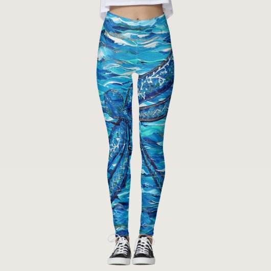 Blauwe dragonvliesschildering leggings (Voorkant)