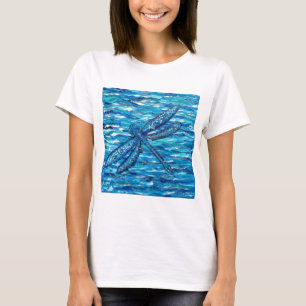Blauwe dragonvliesschildering t-shirt