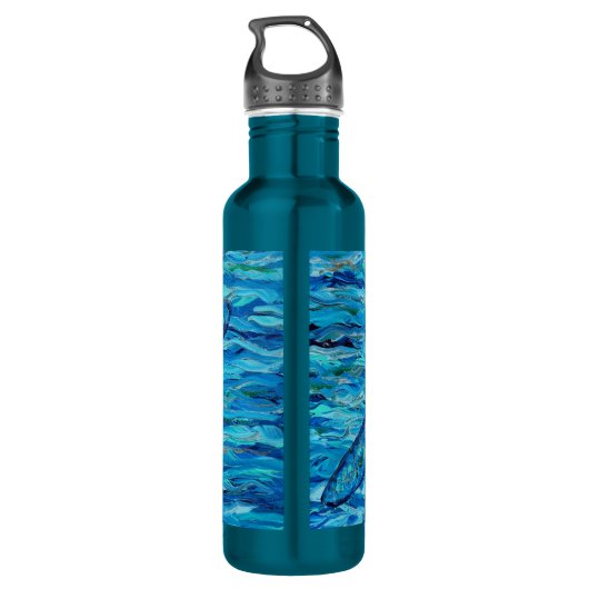 Blauwe dragonvliesschildering waterfles (Achterkant)