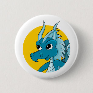 Blauwe drakencartoon ronde button 5,7 cm