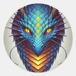 Blauwe drakenkop ronde sticker