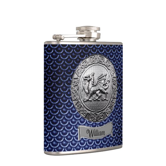 Blauwe drakenschaal metaal kijken heupfles (Rechts)