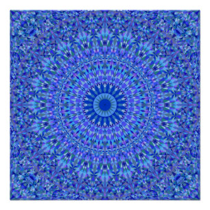 Blauwe driehoek Kaleidoscope Mandala Perfect Poster