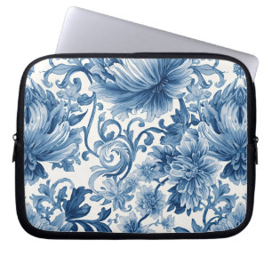 Blauwe Dromen Bloemige Aquarel Chinoiserie Laptop Sleeve