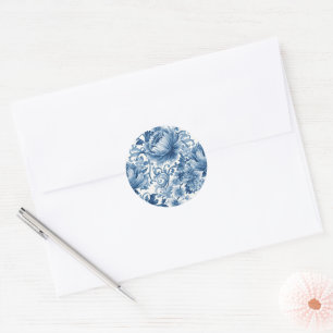 Blauwe Dromen   Bloemige Aquarel Chinoiserie Ronde Sticker