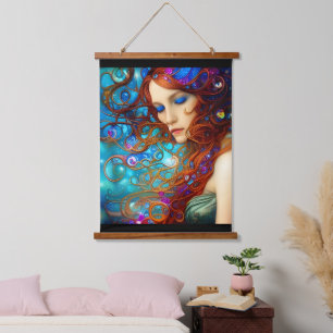 Blauwe dromen mooie digitale kunst voor vrouwen hangend wandkleed