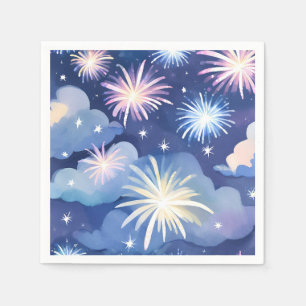 Blauwe Dromerige Wolken Vuurwerk Sterren Waterve Servet