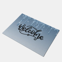 Blauwe druipende glitter welkom deurmat