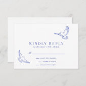 Blauwe Duiven Elegante Lineart RSVP (Voorkant / Achterkant)