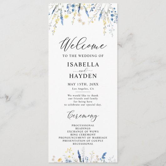 Blauwe Dusty Dainty Wild Floral Wedding Flat Progr Programma (Voorkant)