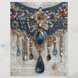 Blauwe Edelstenen Borduurwerk Junk Journal Scrapbo