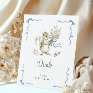 Blauwe Eekhoorn Baby Shower Drankjes Bord Jongen B Reclamebord Met Voetstuk