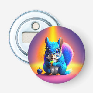 Blauwe eekhoorn eet fruit button flesopener