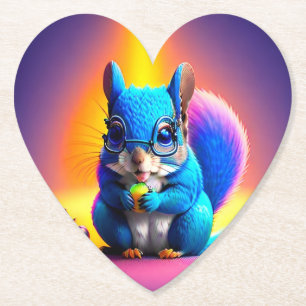 Blauwe eekhoorn eet fruit kartonnen onderzetters