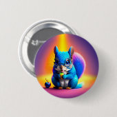 Blauwe eekhoorn eet fruit ronde button 5,7 cm (Voorkant /achterkant)