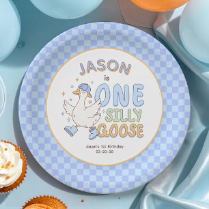 Blauwe Eén Dwaas Ganz - Retro Jongen Eerste Verjaa Papieren Bordje