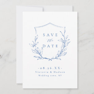Blauwe, eenvoudige elegante botanische kreet slaat save the date