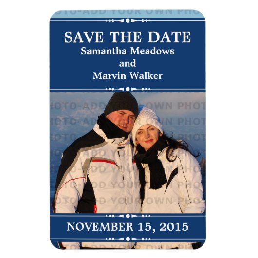 Blauwe Eenvoudige Foto slaat de Magnet Datum op Magneet (Verticaal)