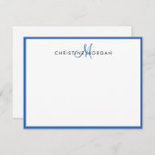 Blauwe, eenvoudige minieme monogram notitiekaartje (Voorkant / Achterkant)
