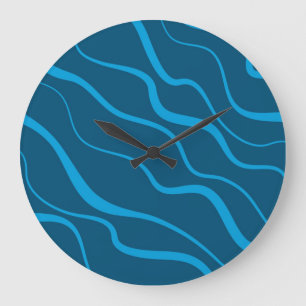 Blauwe, eenvoudige, moderne, koele golfabstractie grote klok