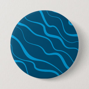 Blauwe, eenvoudige, moderne, koele golfabstractie ronde button 7,6 cm