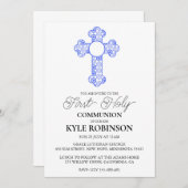 Blauwe eerste communie uitnodigingen (Voorkant / Achterkant)