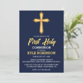 Blauwe eerste communie uitnodigingen (Staand voorkant)