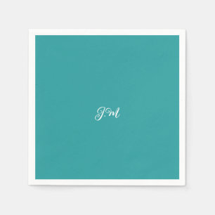 Blauwe effen kleur trendy pastel initialen naam servet