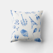 Blauwe Eiffeltoren Parijs Aquarel Kunst Kussen (Achterkant)