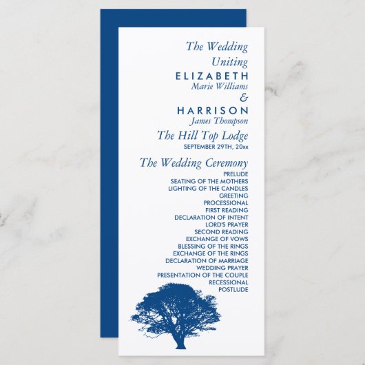 Blauwe eik boom, rustieke & minimalistische bruilo programma (Voorkant / Achterkant)