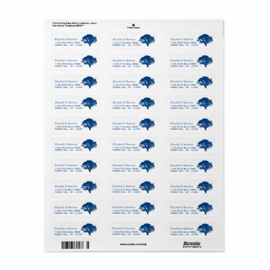 Blauwe Eikenboom, Rustieke & Minimalistische Trouw Etiket (Full Sheet)