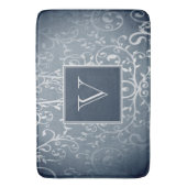 Blauwe Elegante Bloei Monogram Badmat (Voorkant Verticaal)