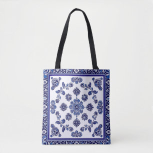 Blauwe Elegante Bloemen Canvas tas Stijlvol en v